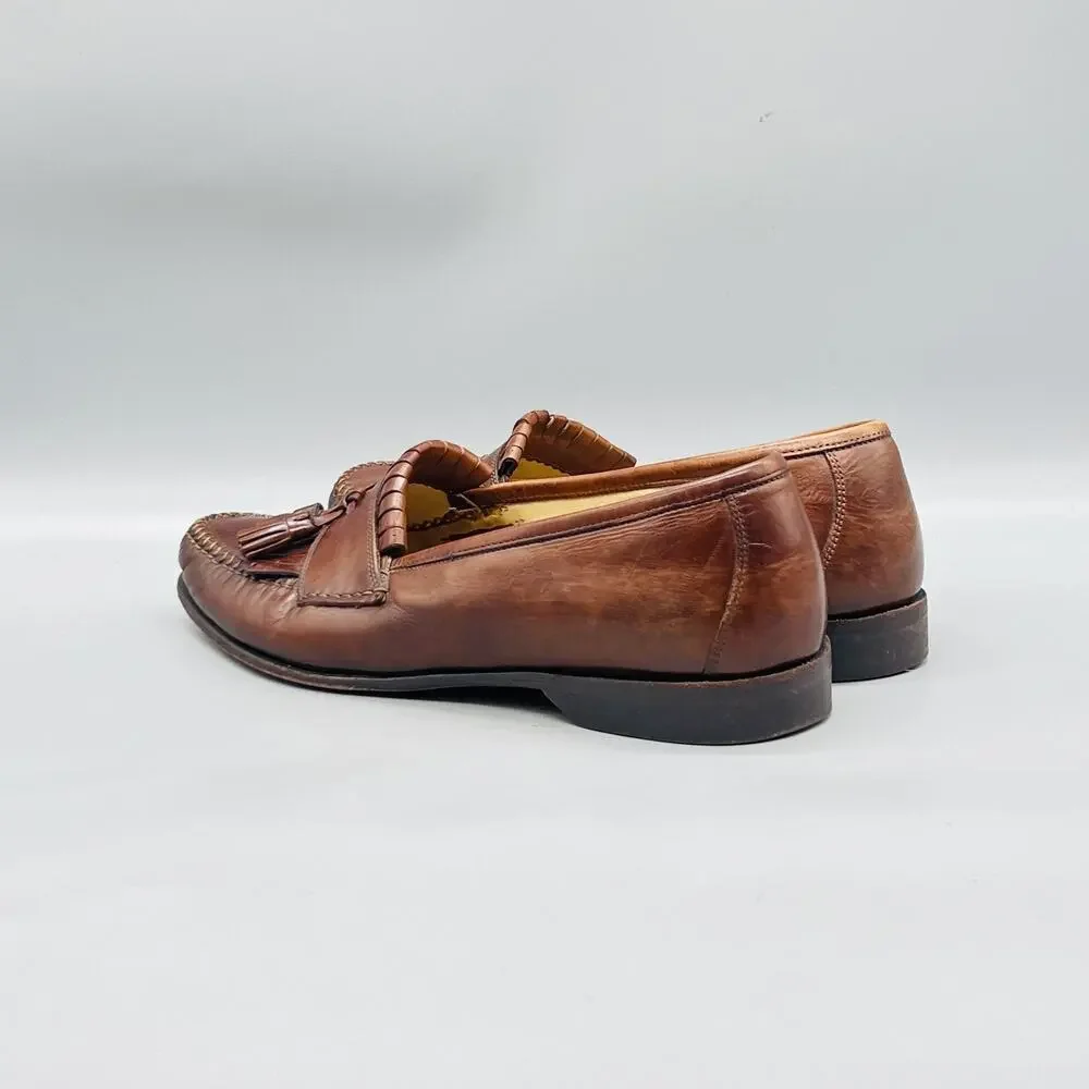 Johnston & Murphy Shoes Men 8.5 Brown Leather Kiltie Tassel Loafer Italy Dress